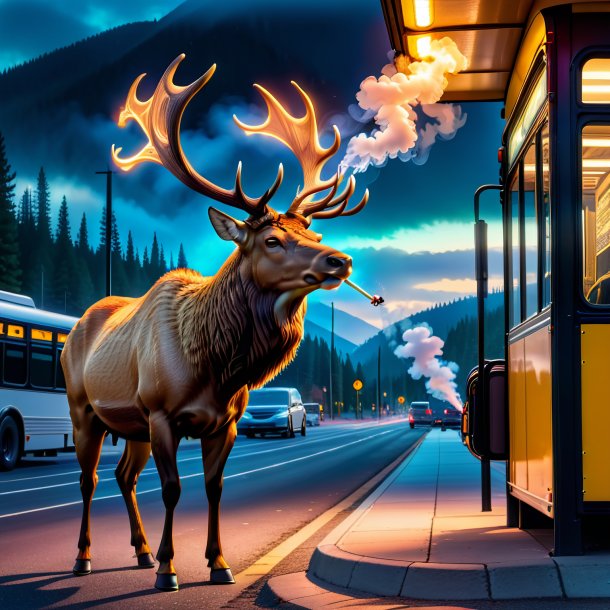 Pic of a smoking of a elk on the bus stop