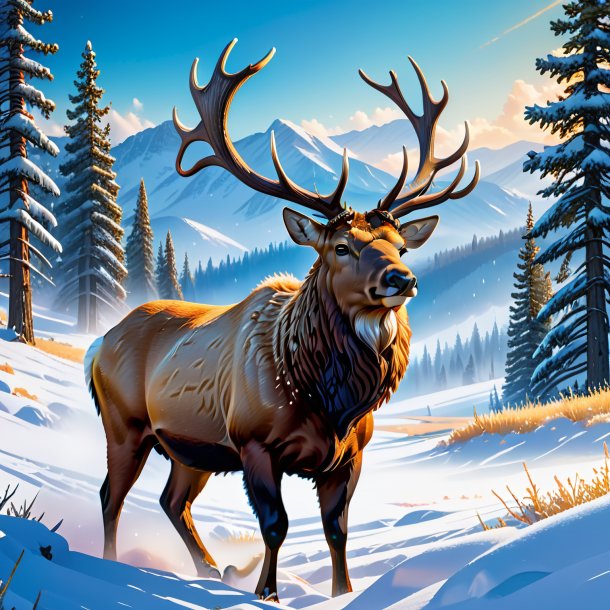 Illustration of a elk in a belt in the snow