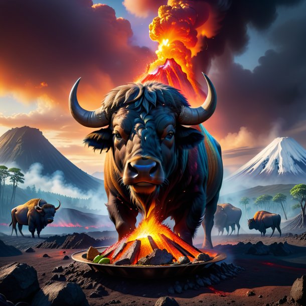 Image of a eating of a buffalo in the volcano