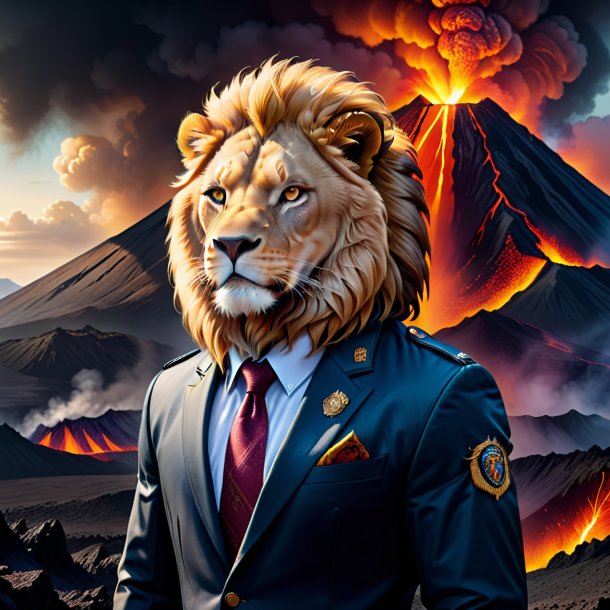 Drawing of a lion in a jacket in the volcano