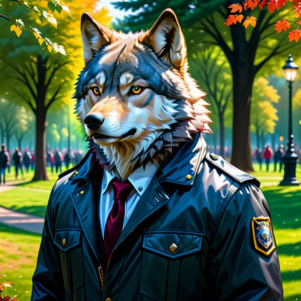 Drawing of a wolf in a jacket in the park