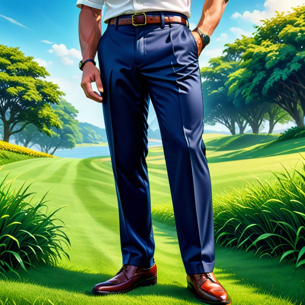 Illustration of a navy blue trousers from grass