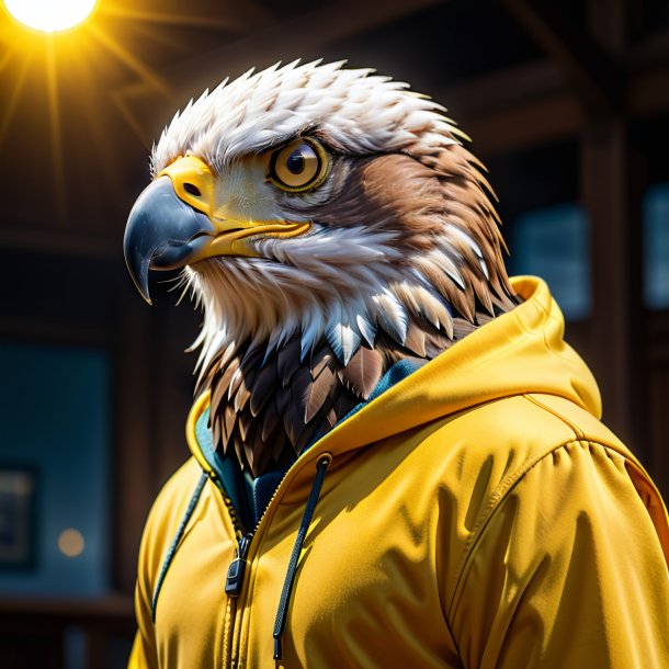 Picture of a eagle in a yellow hoodie