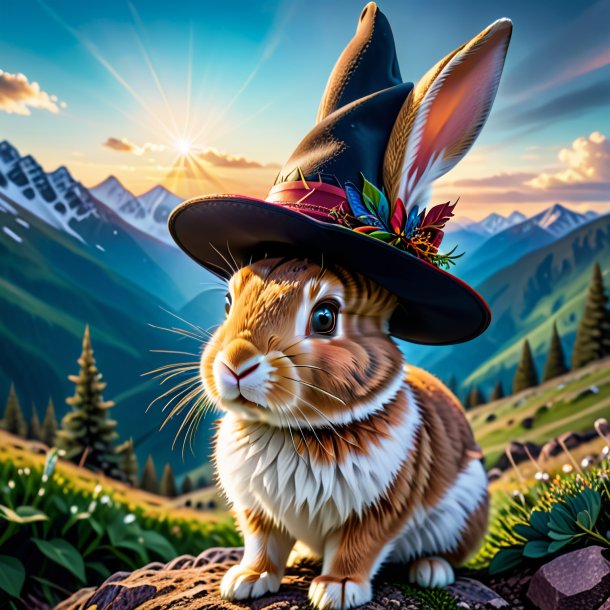 Image of a rabbit in a hat in the mountains