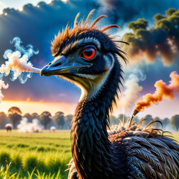 Photo of a smoking of a emu on the field