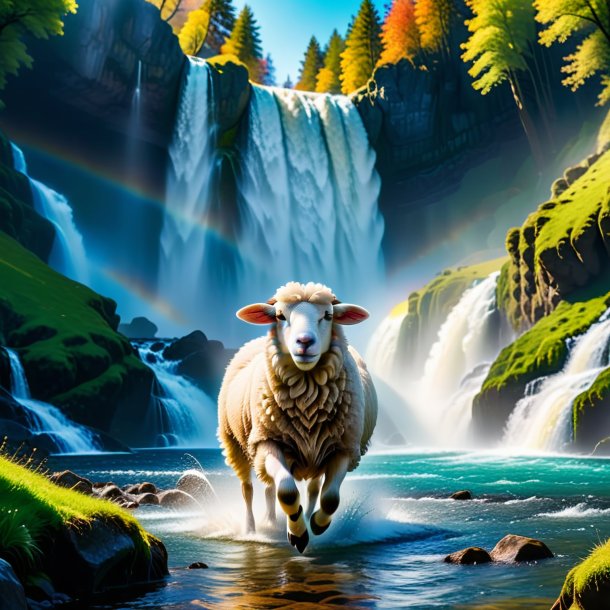 Photo of a dancing of a sheep in the waterfall