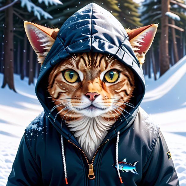 Image of a tuna in a hoodie in the snow