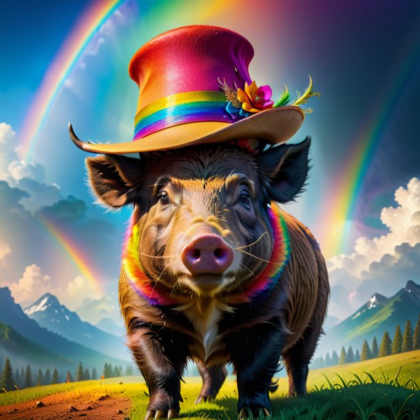 Image of a boar in a hat on the rainbow