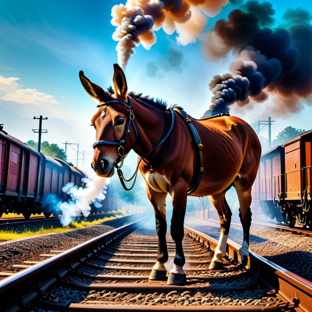 Pic of a smoking of a mule on the railway tracks