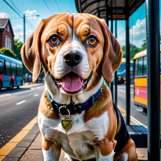 Image of a angry of a beagle on the bus stop