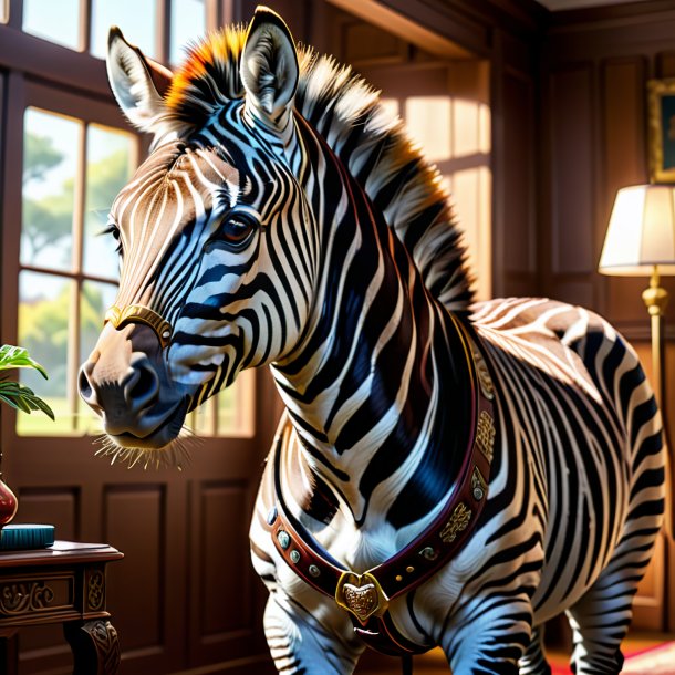 Drawing of a zebra in a belt in the house