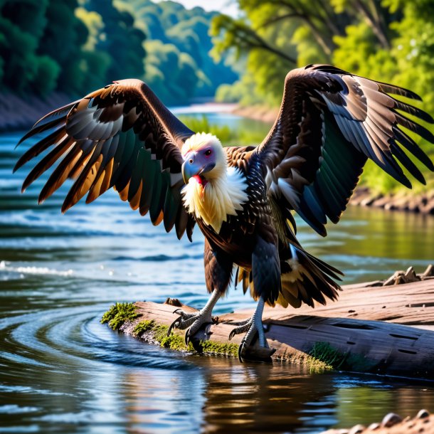 Pic d'un vautour dans une ceinture dans la rivière