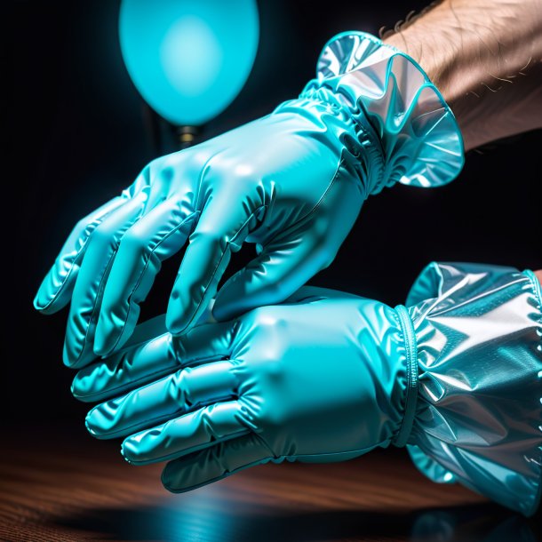 Pic of a cyan gloves from polyethylene