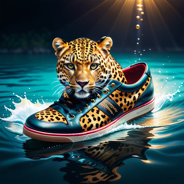 Ilustración de un leopardo en un zapato en el agua