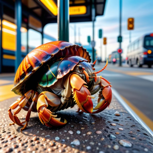 Pic d'une boisson de crabe ermite sur l'arrêt de bus