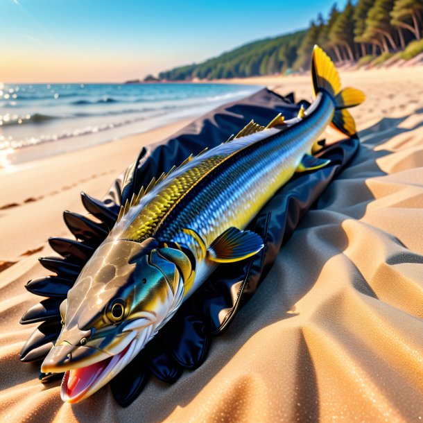 Image d'un brochet dans un gants sur la plage