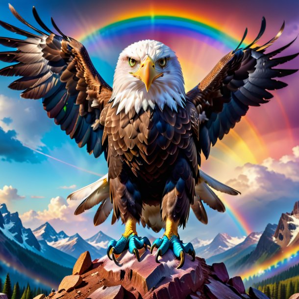 Pic of a eagle in a gloves on the rainbow