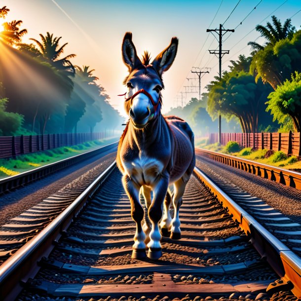 Photo of a dancing of a donkey on the railway tracks