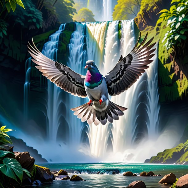 Imagem de um pombo em um cinto na cachoeira