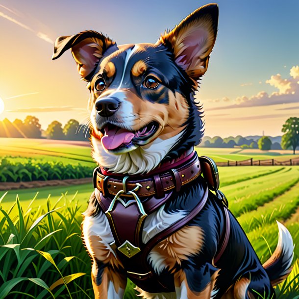 Drawing of a dog in a belt on the field