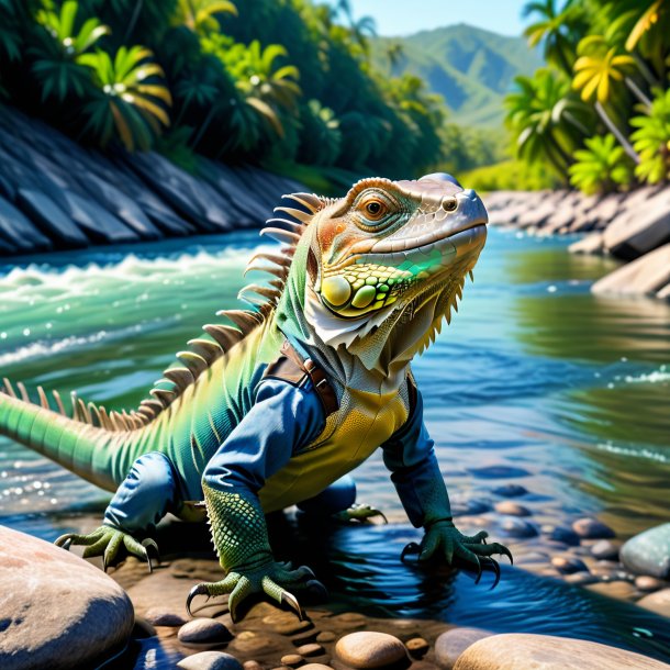 Pic of a iguana in a jeans in the river