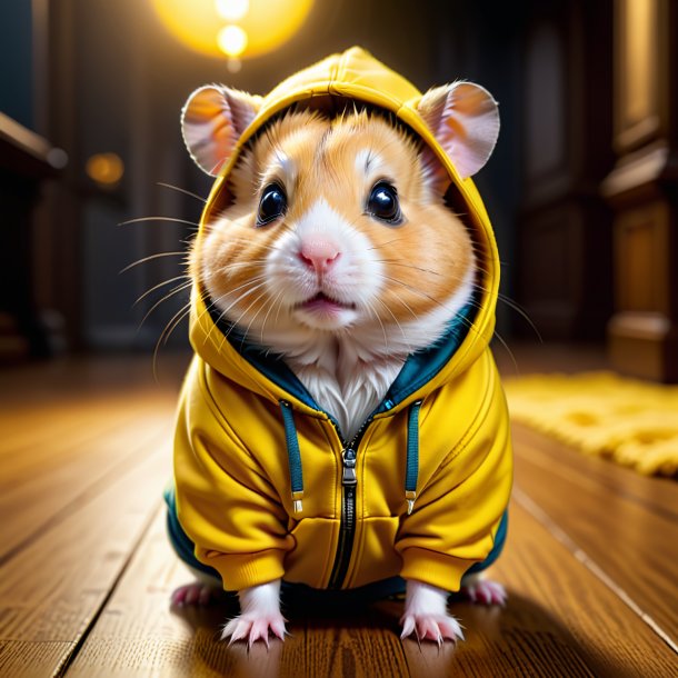 Image of a hamster in a yellow hoodie