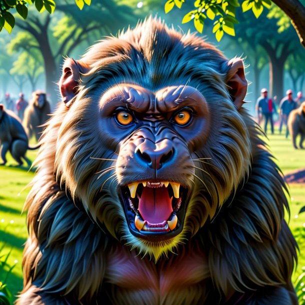 Photo of a angry of a baboon in the park