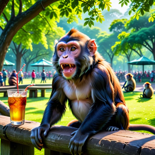 Image of a drinking of a monkey in the park