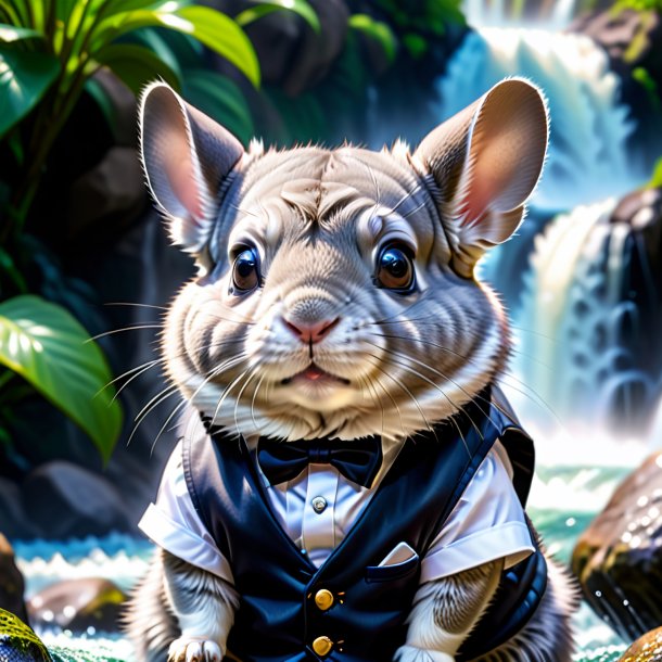 Pic d'un chinchillas dans un gilet dans la cascade