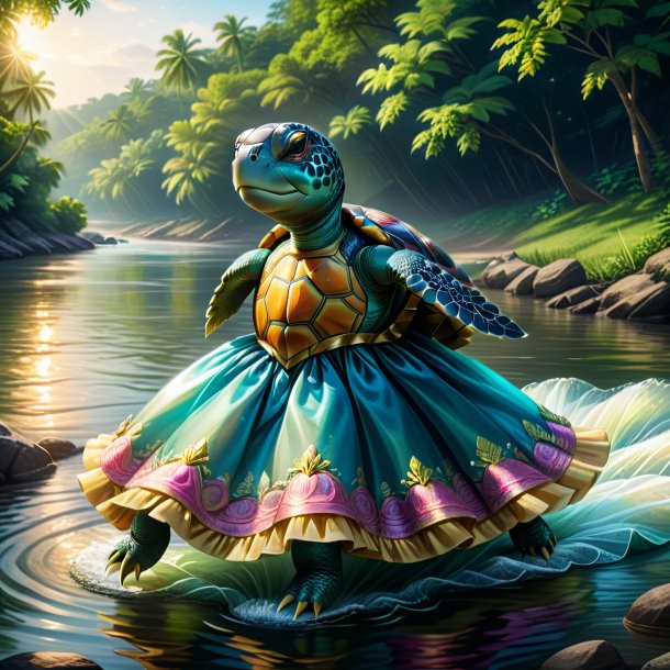 Drawing of a turtle in a dress in the river