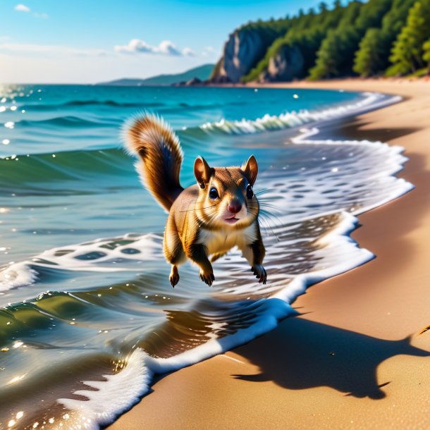 Foto de uma natação de um esquilo voador na praia