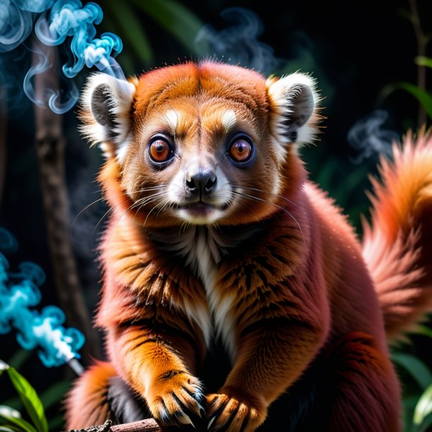 Foto de um lêmur fumando vermelho