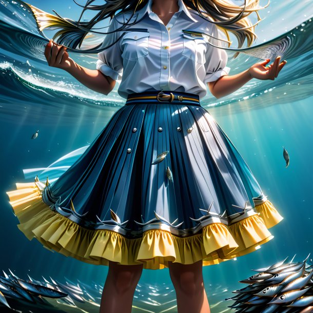 Illustration of a sardines in a skirt in the water