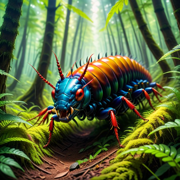 Picture of a threatening of a centipede in the forest