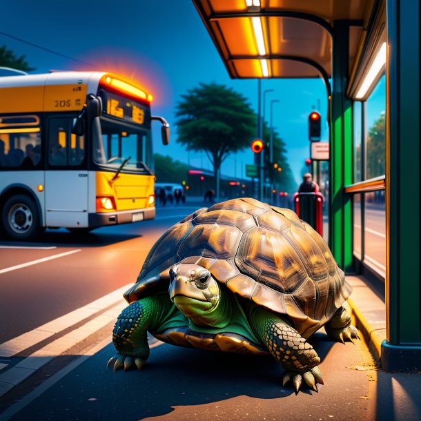 Foto de uma tartaruga à espera na paragem de autocarro