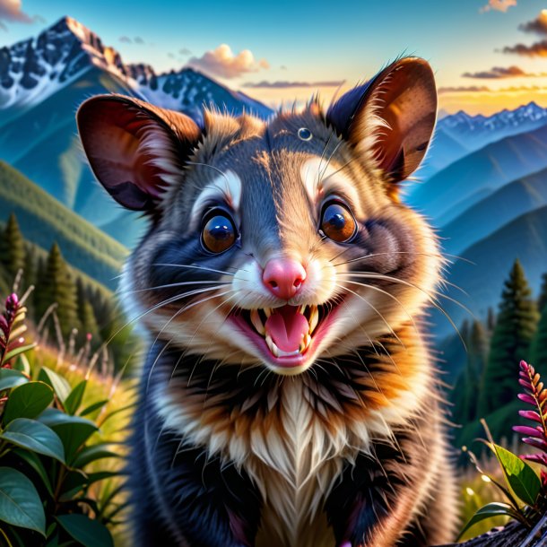 Pic d'un sourire d'un opossum dans les montagnes