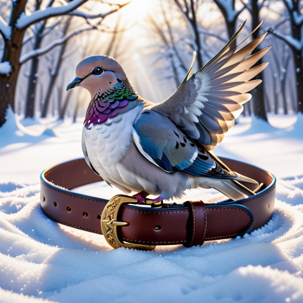 Foto de una paloma en un cinturón en la nieve