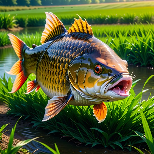 Image of a playing of a carp on the field