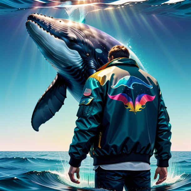 Illustration of a whale in a jacket in the water