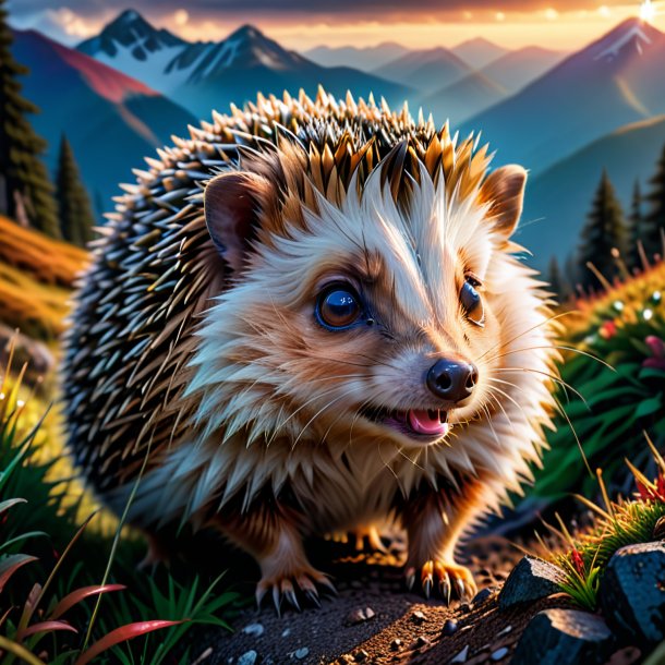 Picture of a crying of a hedgehog in the mountains