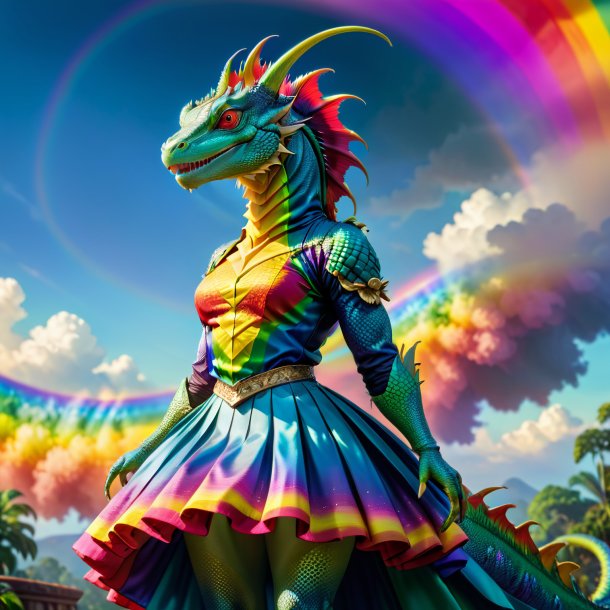 Picture of a basilisk in a skirt on the rainbow