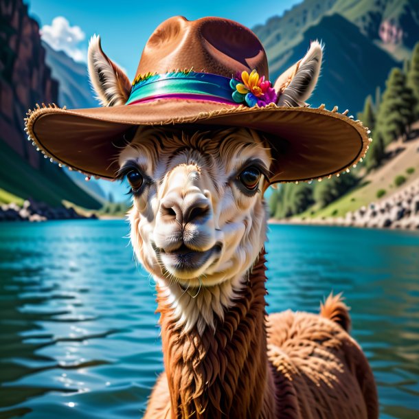 Pic of a llama in a hat in the water