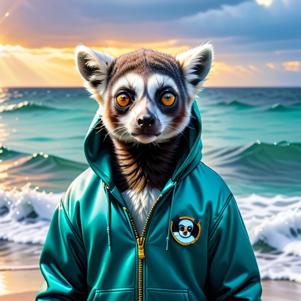 Imagem de um lémur em um hoodie no mar