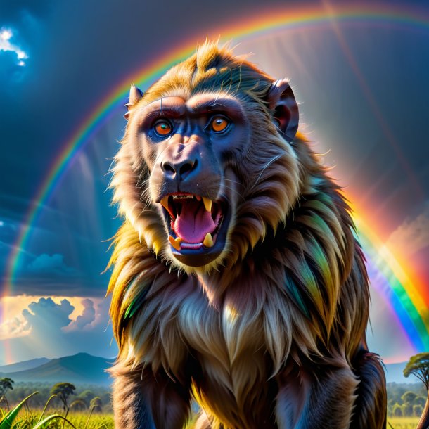 Picture of a threatening of a baboon on the rainbow