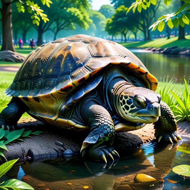 Image of a drinking of a turtle in the park