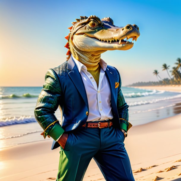 Picture of a alligator in a trousers on the beach