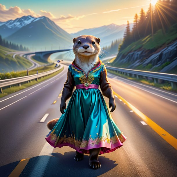 Illustration of a otter in a dress on the highway