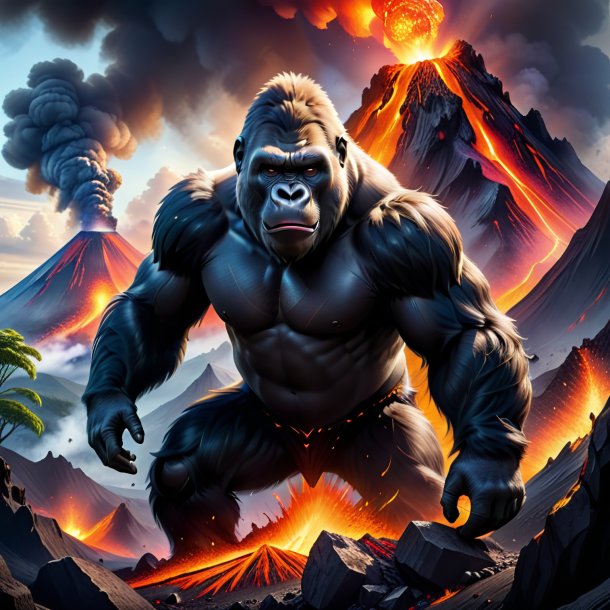 Picture of a playing of a gorilla in the volcano