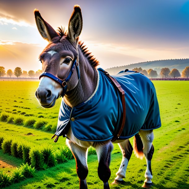 Pic of a donkey in a coat on the field