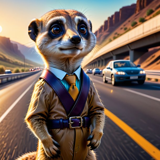 Illustration d'un meerkat dans une ceinture sur l'autoroute